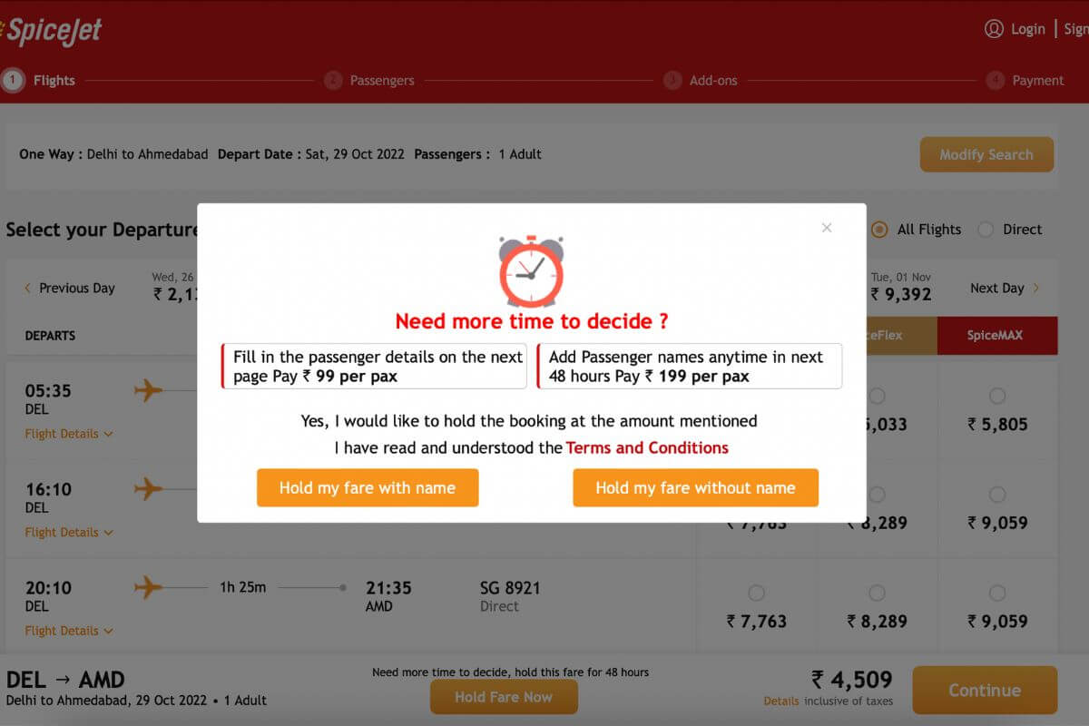 SpiceJet SpiceLock Fare